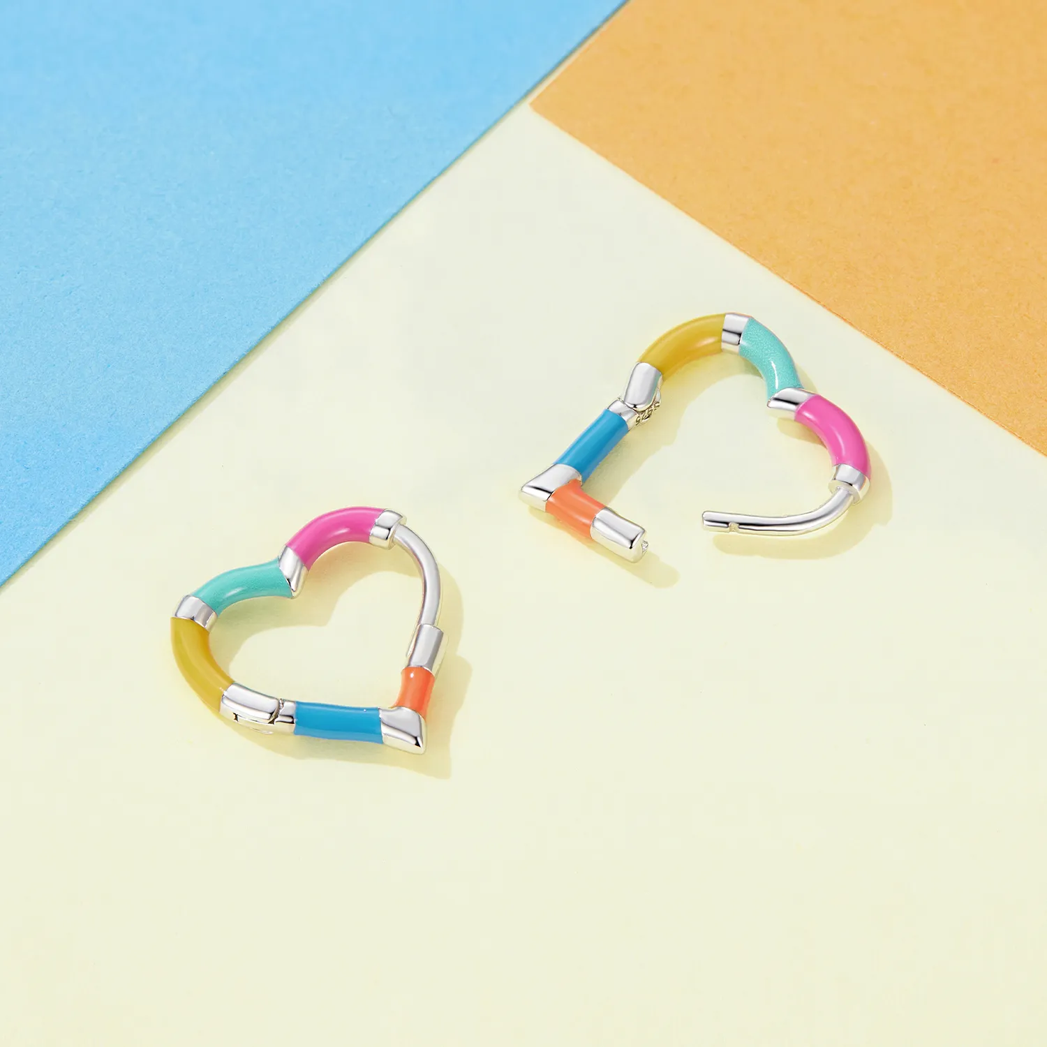 Pandora Style Rainbow Heart Hoops Earrings - SCE1607