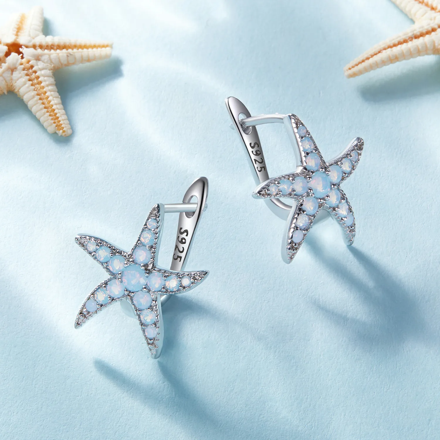 Pandora Style Starfish Hoops Earrings - BSE840