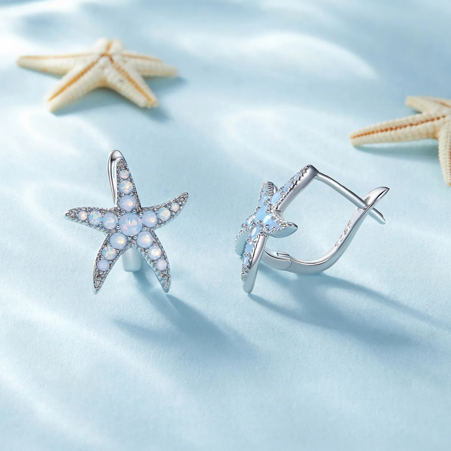 Pandora Style Starfish Hoops Earrings - BSE840