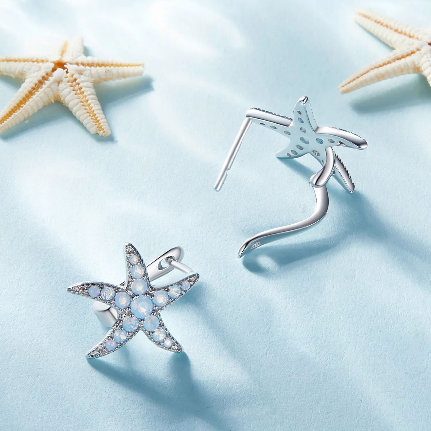 Pandora Style Starfish Hoops Earrings - BSE840