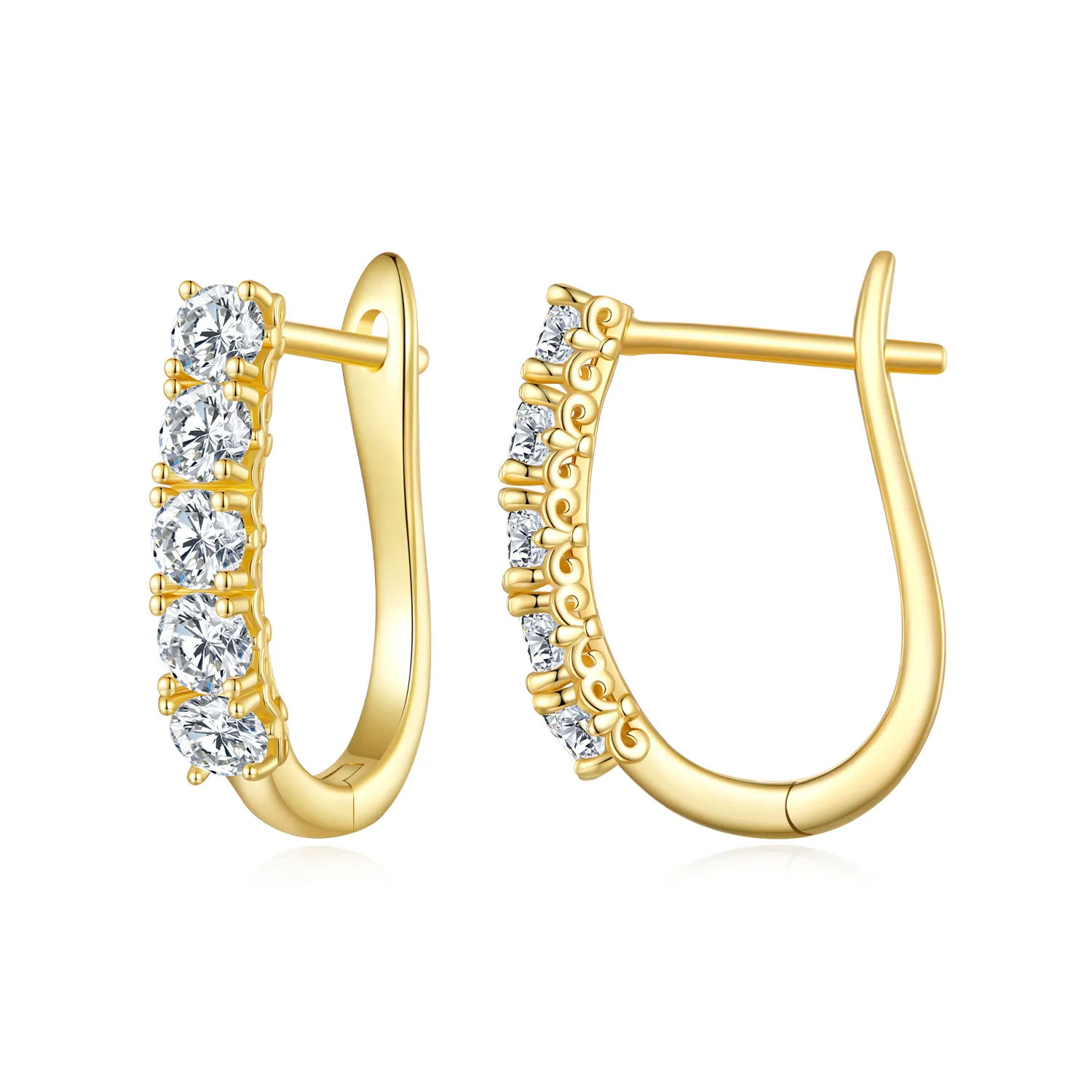 Pandora Style U-Shaped Moissanite Pattern Hoops Earrings - MSE011-B