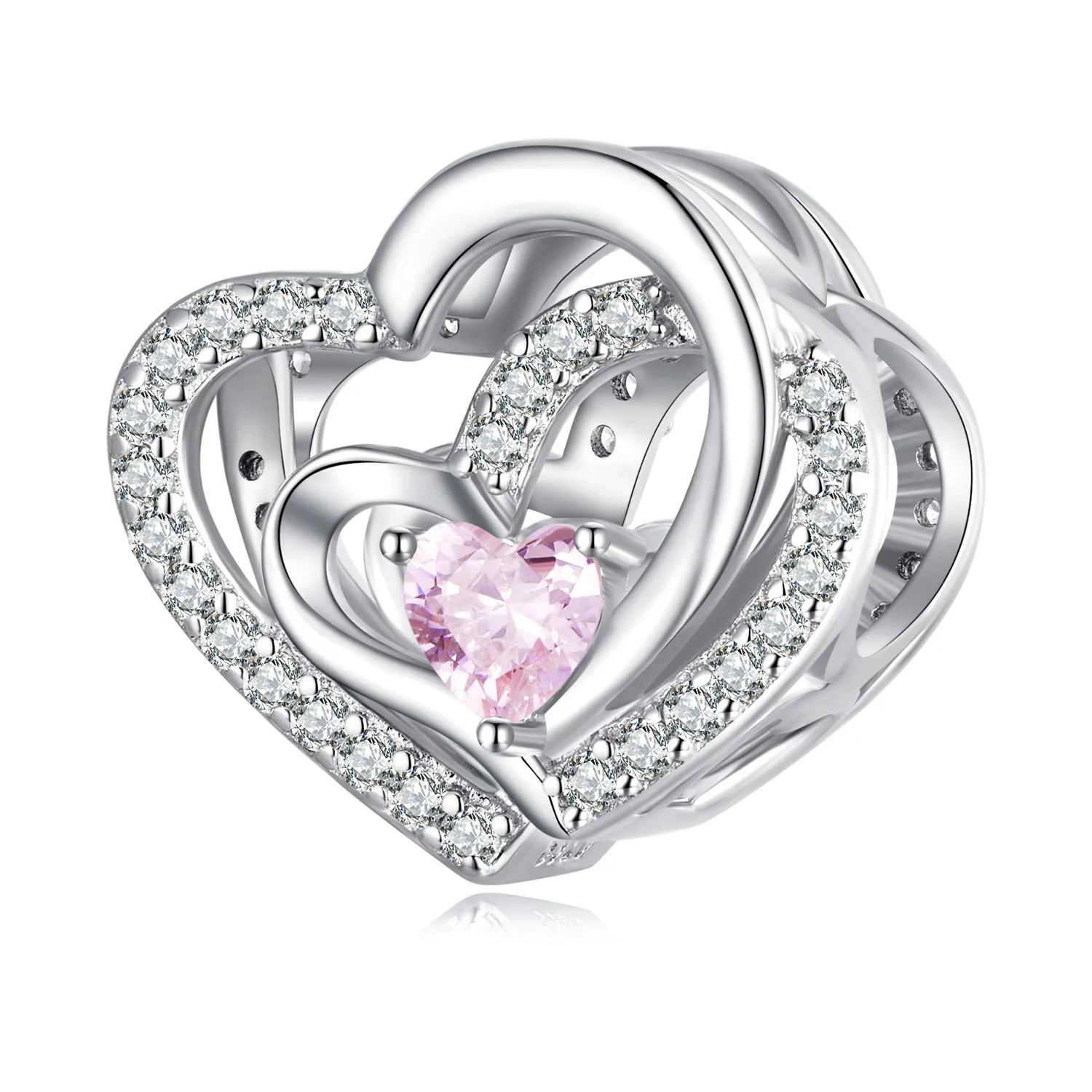 pandora style double heart charm bsc695