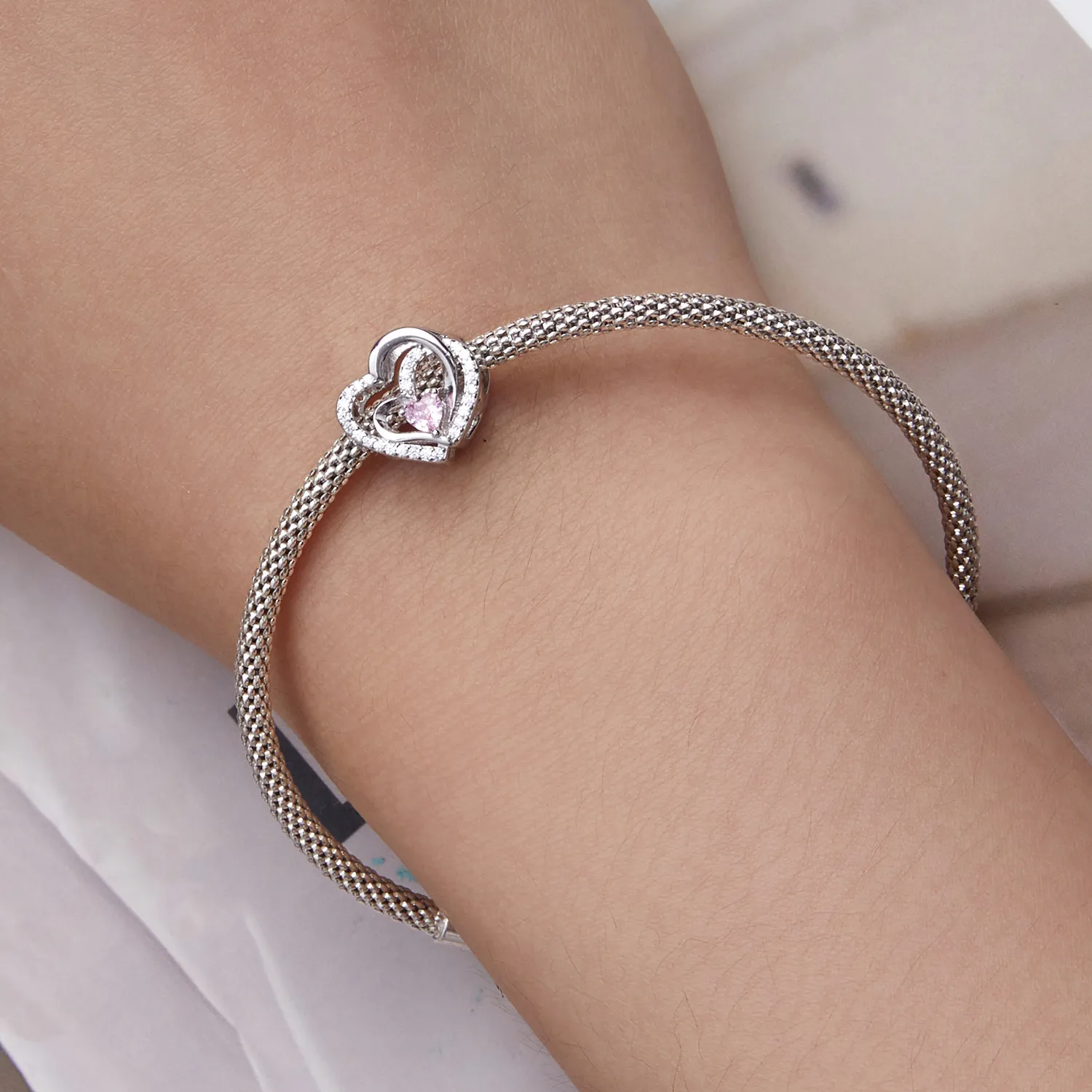 Pandora Style Double Heart Charm - BSC695