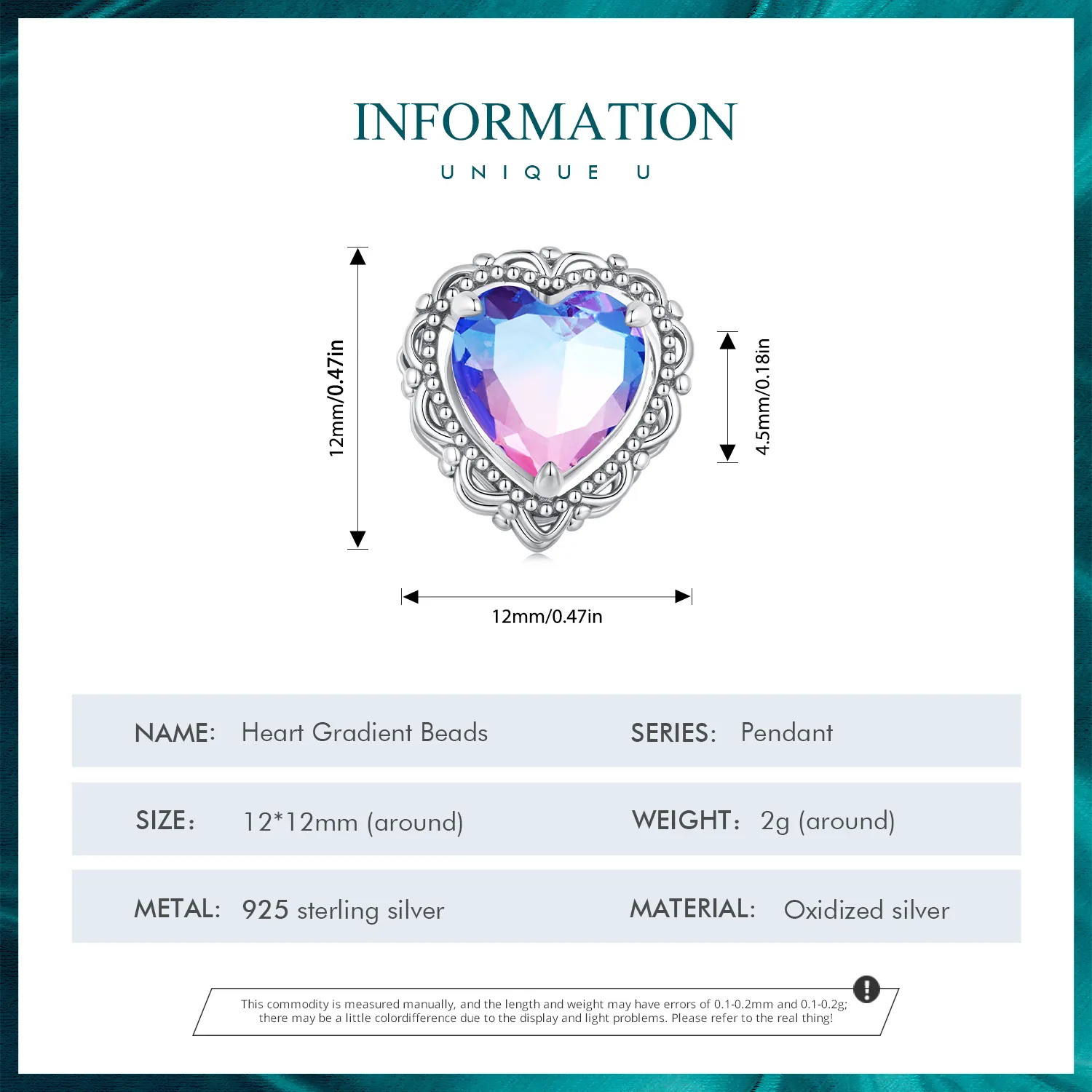 Pandora Style Forever my love Gradient Color Heart Charm - BSC830