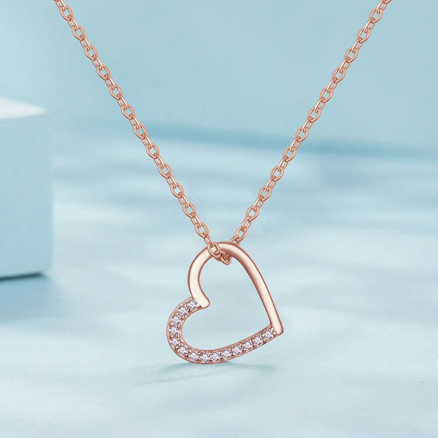 Pandora Style Rose Gold Heart Necklace - SCN347-C