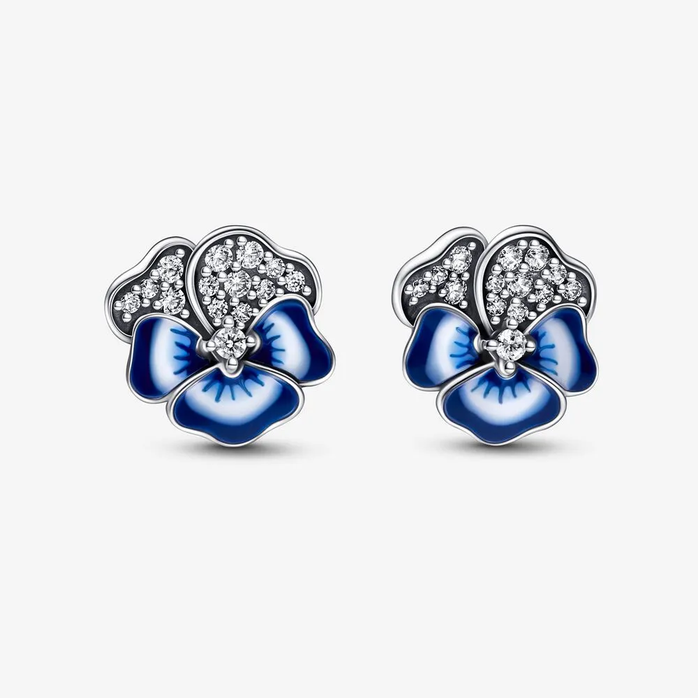 pandora blue pansy flower stud earrings 290781c01