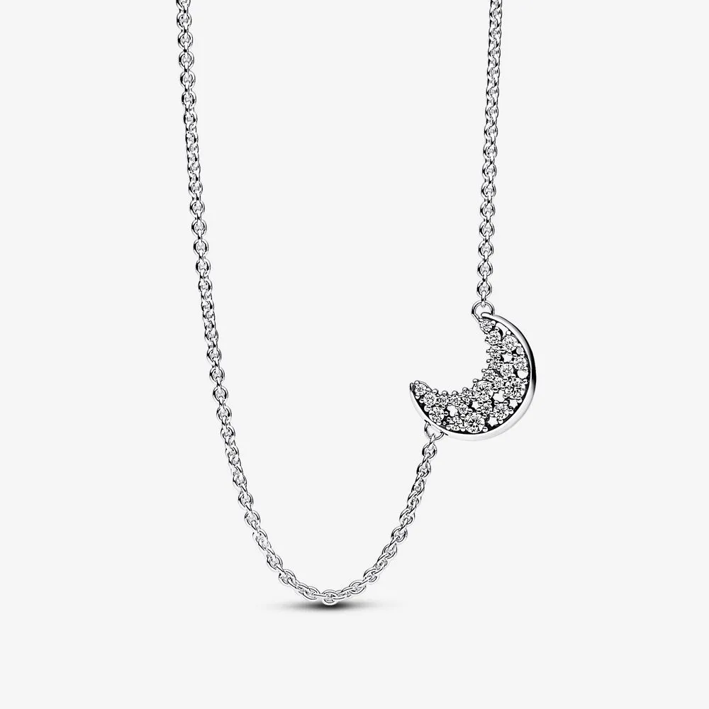 pandora moon sterling silver necklace with clear cubic zirconia 392785c01