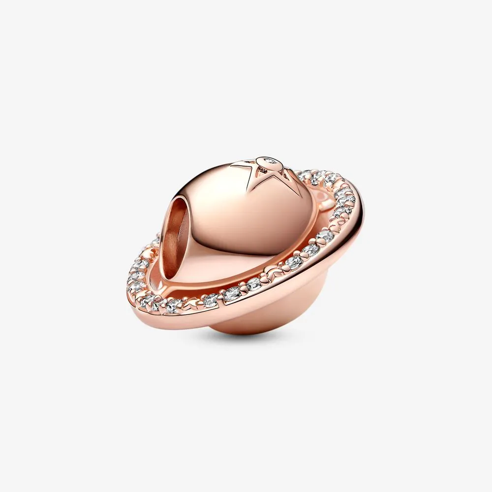 Pandora Saturn planet 14k rose gold-plated charm with clear cubic zirconia - 782438C01