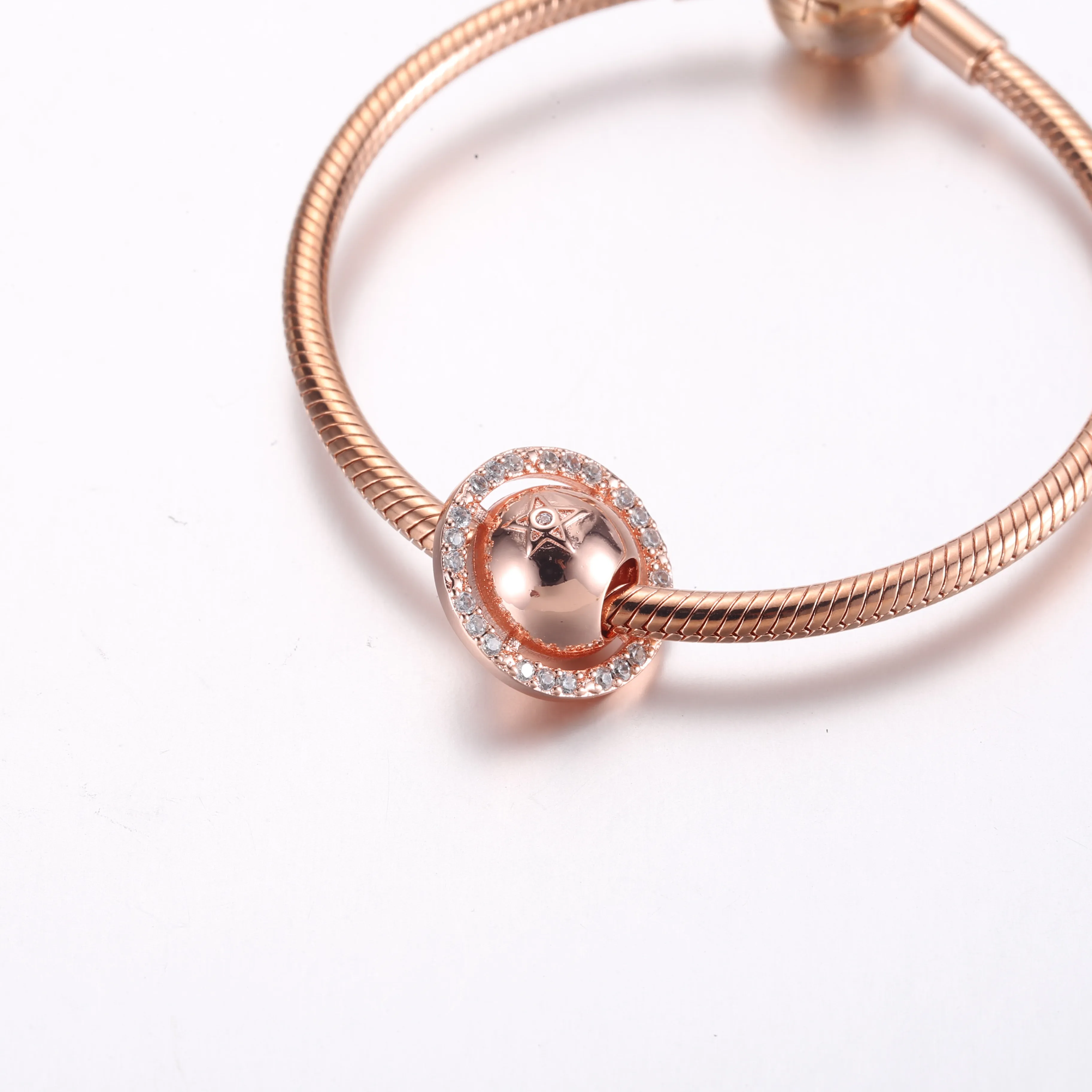 Pandora Saturn planet 14k rose gold-plated charm with clear cubic zirconia - 782438C01