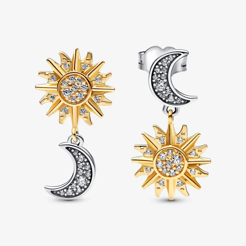 Pandora Two-tone Reversed Sun & Moon Stud Earrings - 262442C01