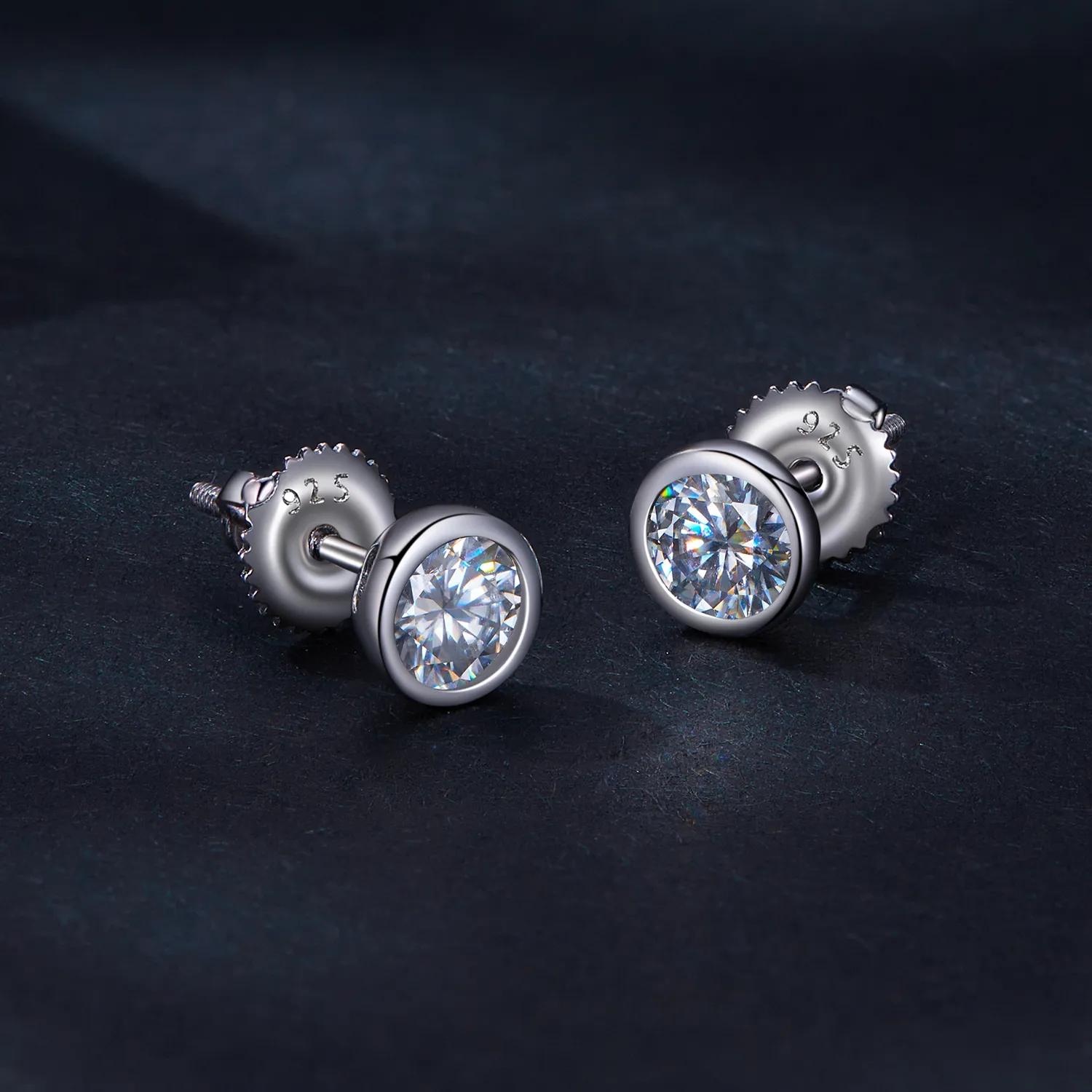 Pandora Style Bezel-Mounted Moissanite Studs Earrings - MSE026