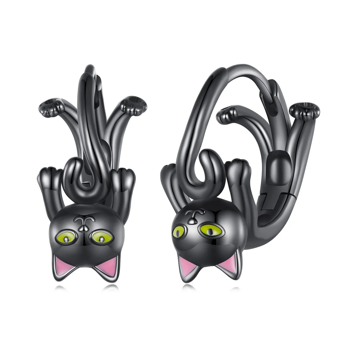 Pandora Style Black Cat Hoop Earrings - BSE798