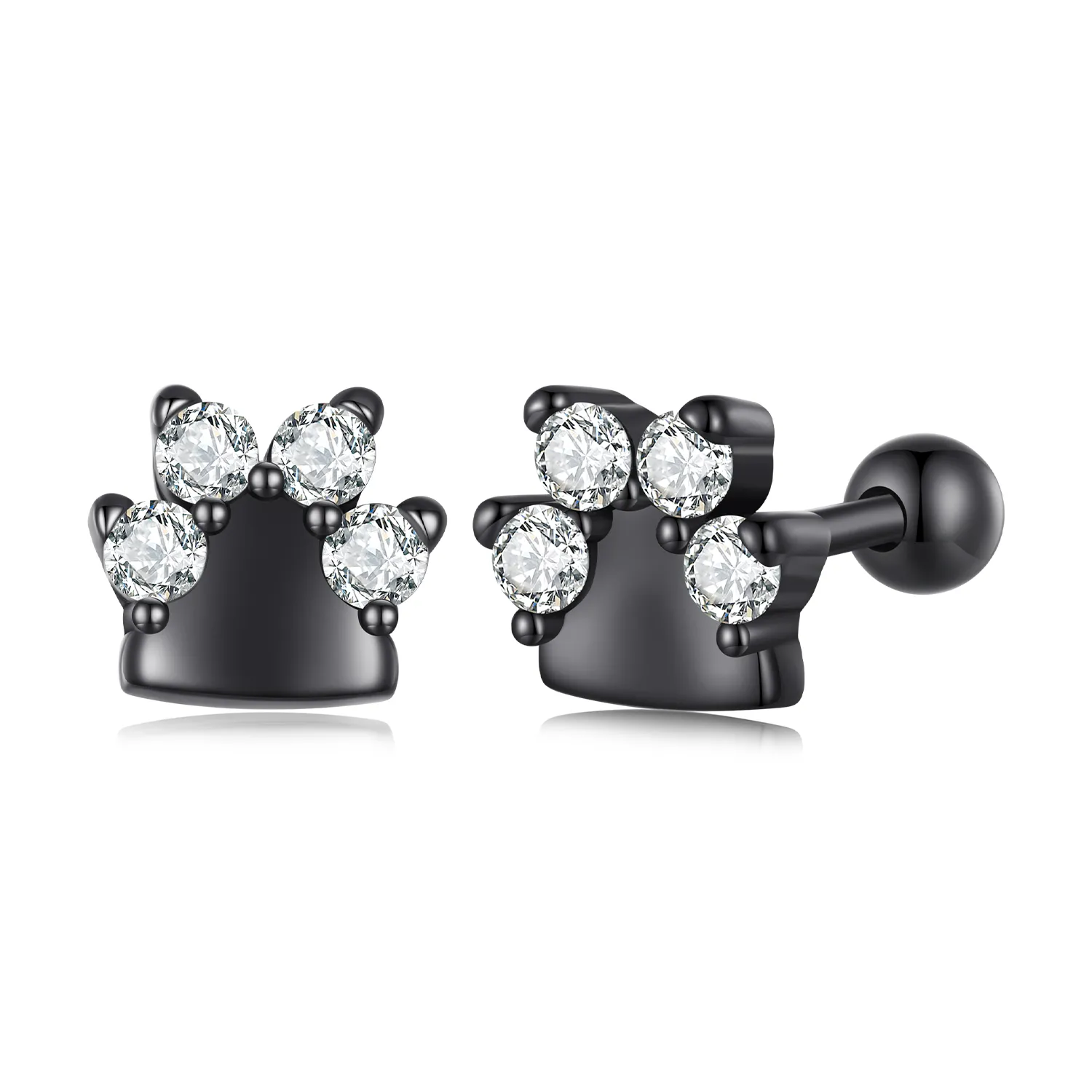 Pandora Style Black Dog Paws Studs Earrings - SCE1575