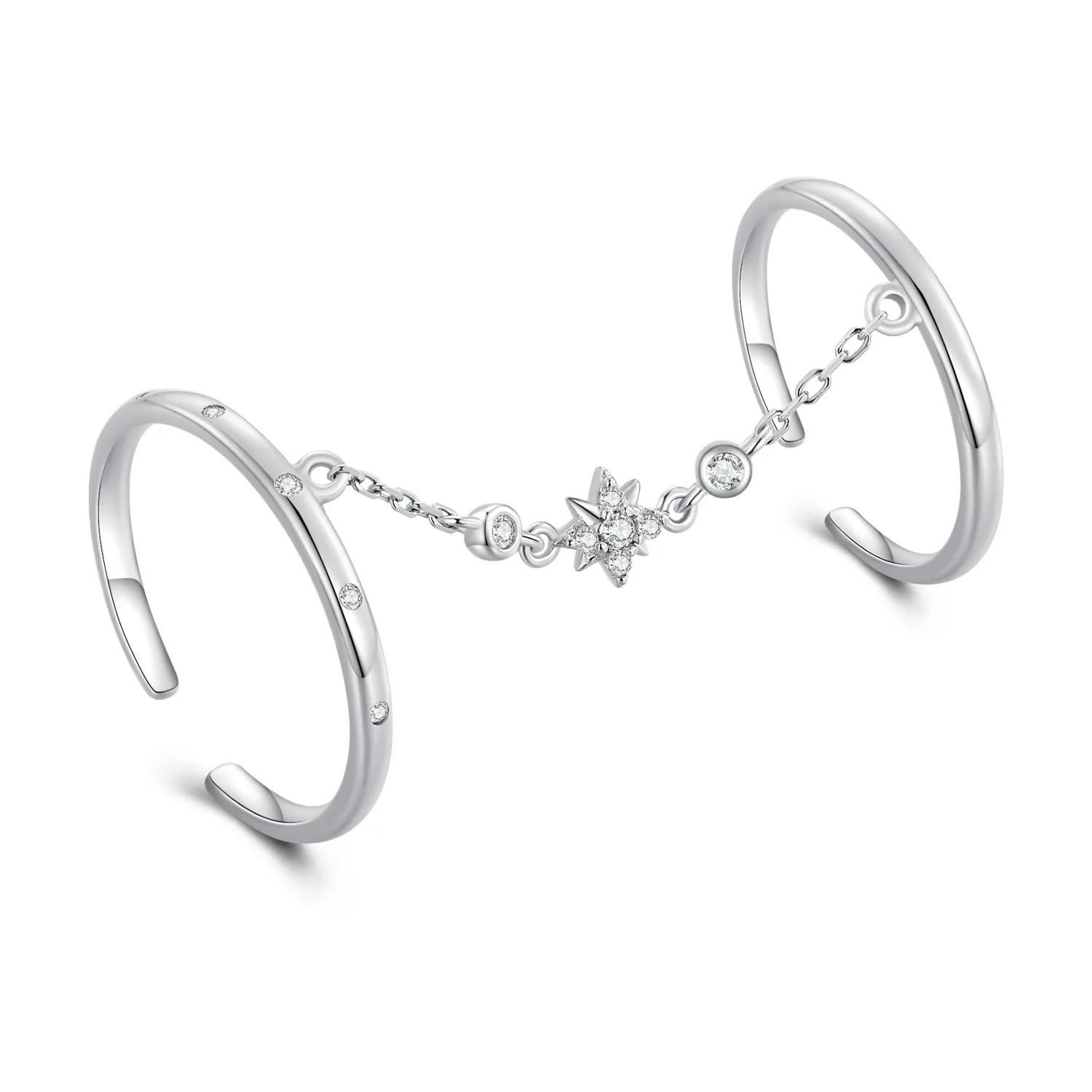 Pandora Style Chain Double Ring Open Ring - BSR405