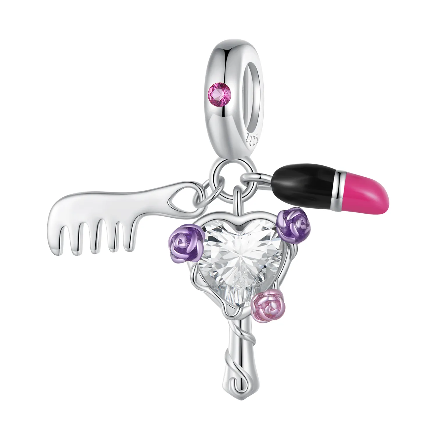 Pandora Style Comb, lipstick and mirror Dangle - SCC2474