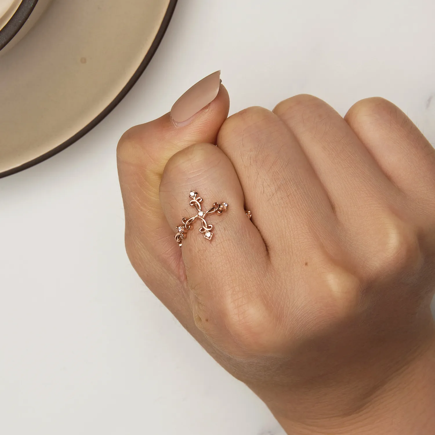 Pandora Style Cross-Silver Ring - BSR041-C