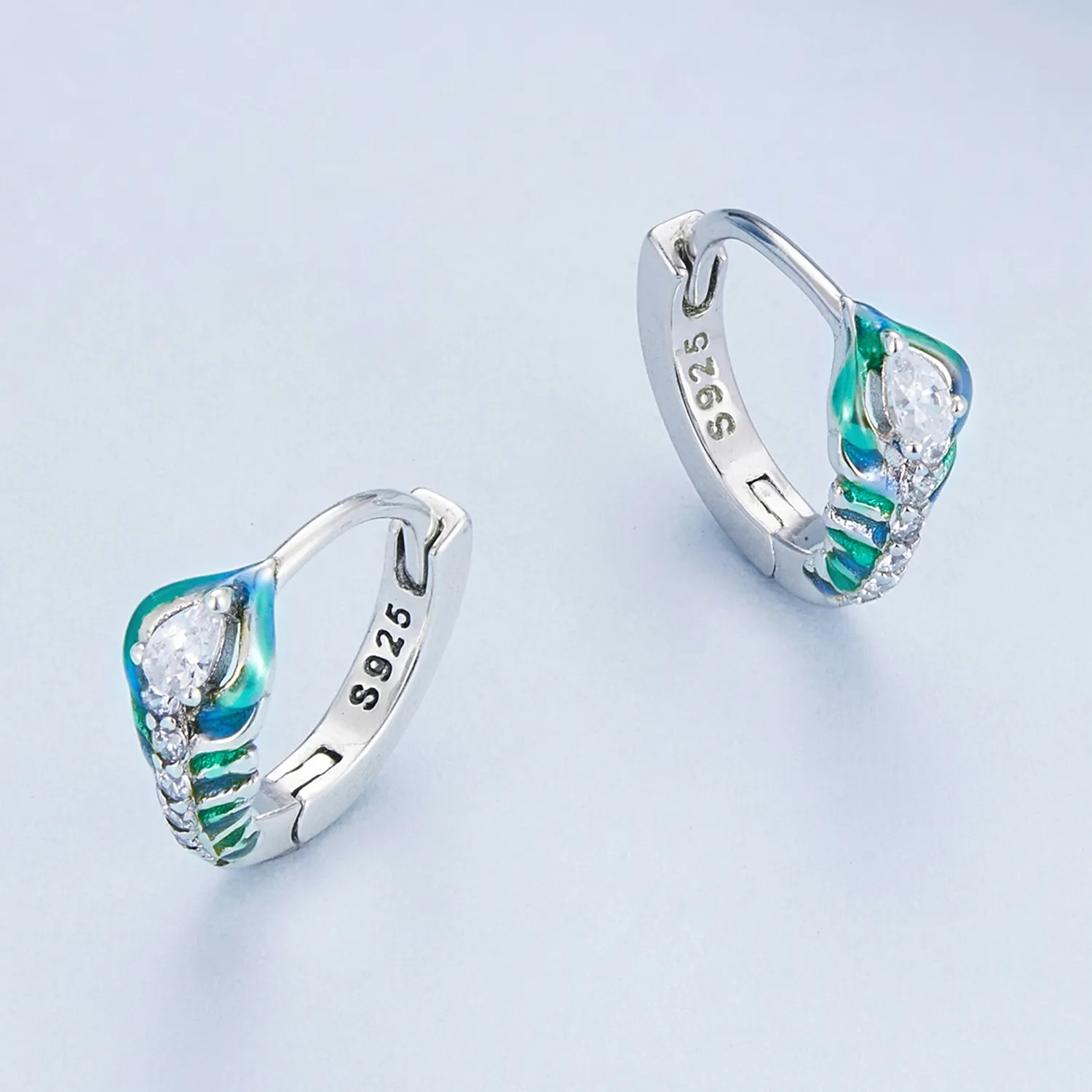 Pandora Style Feather Hoop Earrings - BSE882