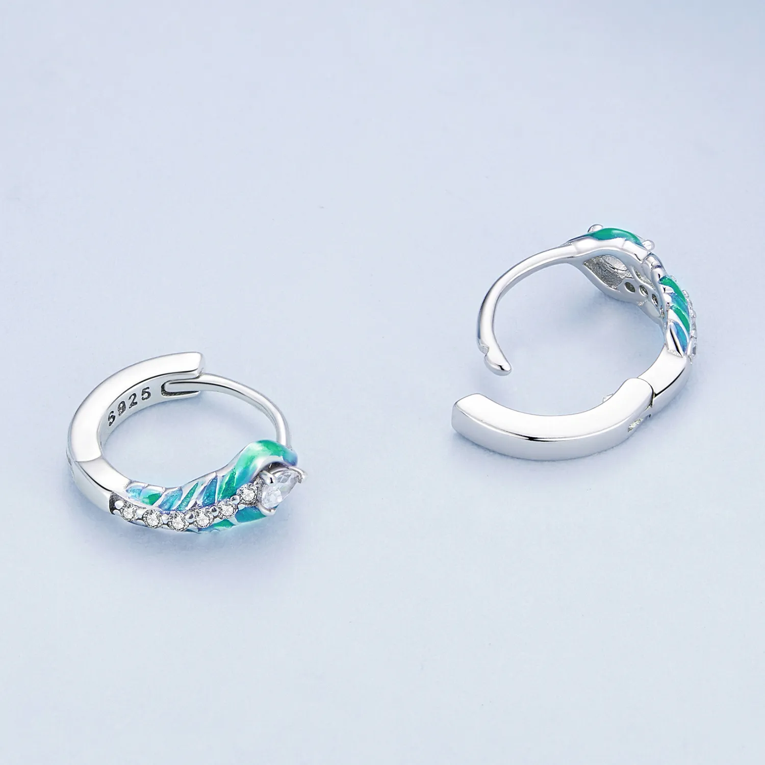 Pandora Style Feather Hoop Earrings - BSE882