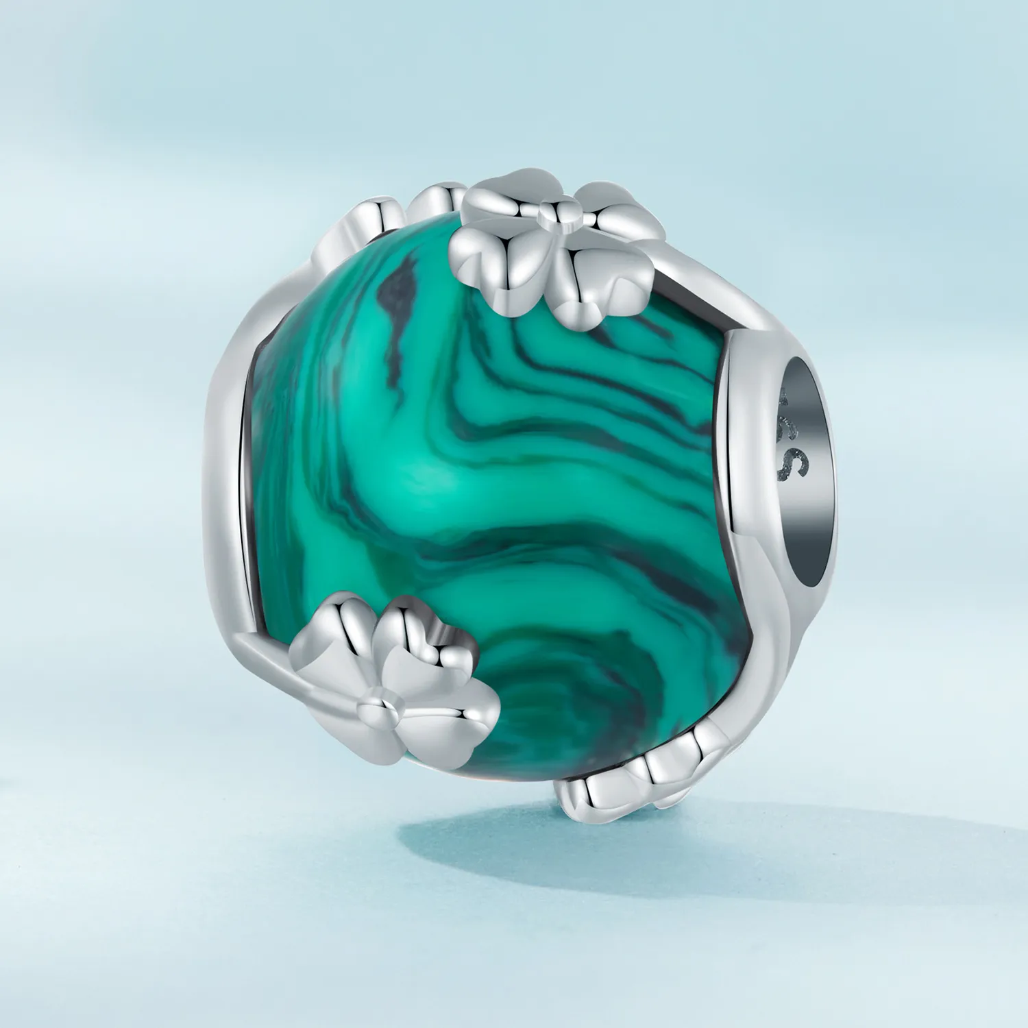 Pandora Style Four Leaf Clover Malachite Charm - SCC2489