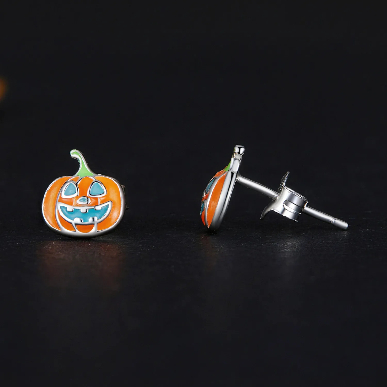 Pandora Style Glow-In-The-Dark Pumpkin Personalized Studs Earrings - SCE1640