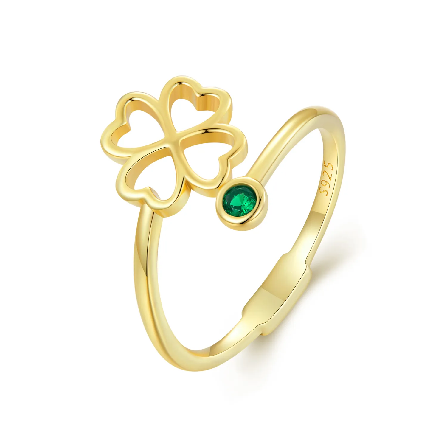 Pandora Style Golden four leaf clover open ring - SCR843-B