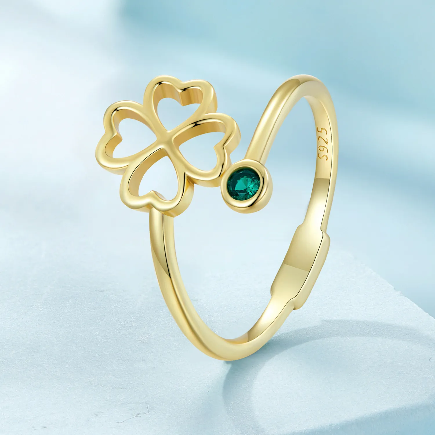 Pandora Style Golden four leaf clover open ring - SCR843-B