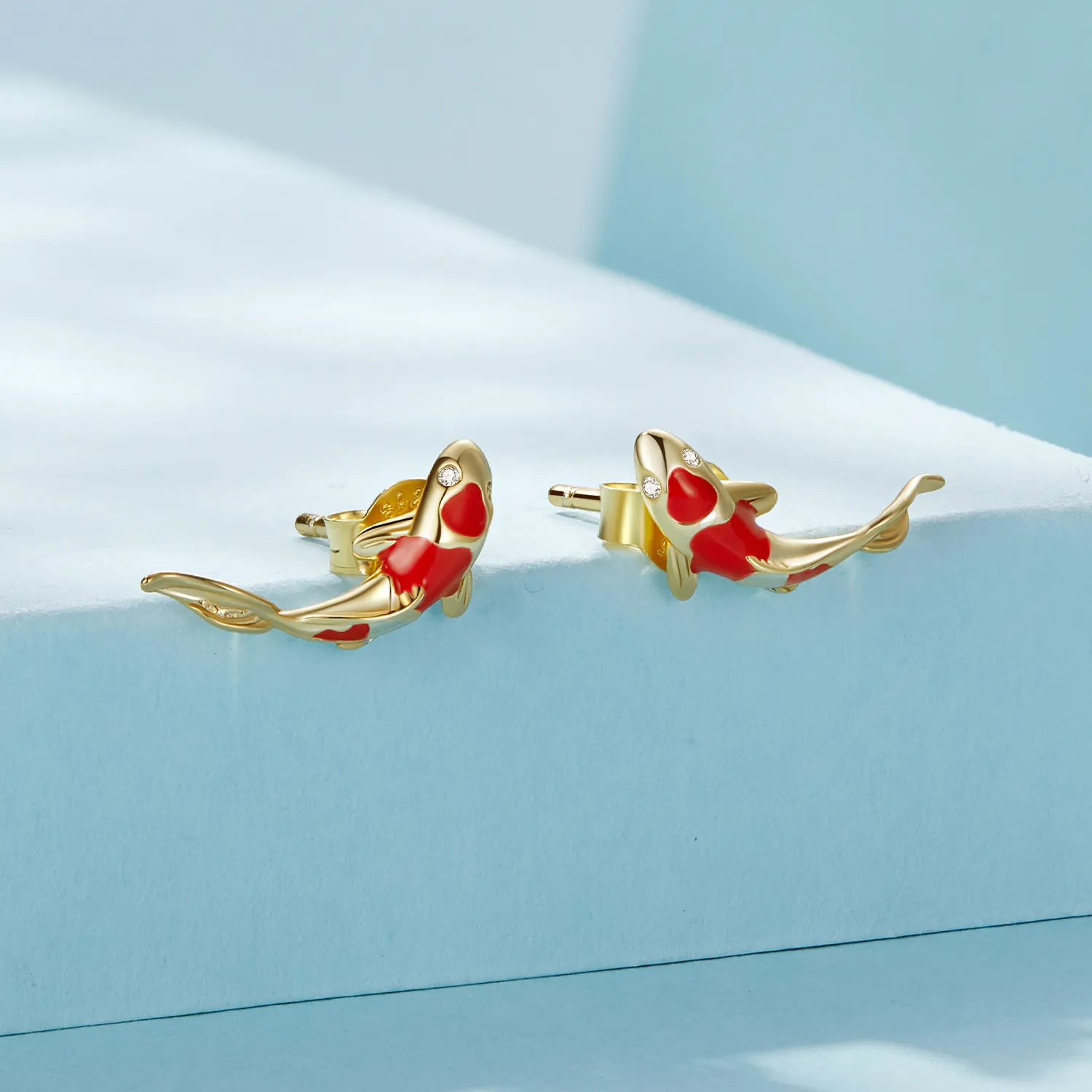 Pandora Style Golden Koi-Silver Studs Earrings - SCE812-B