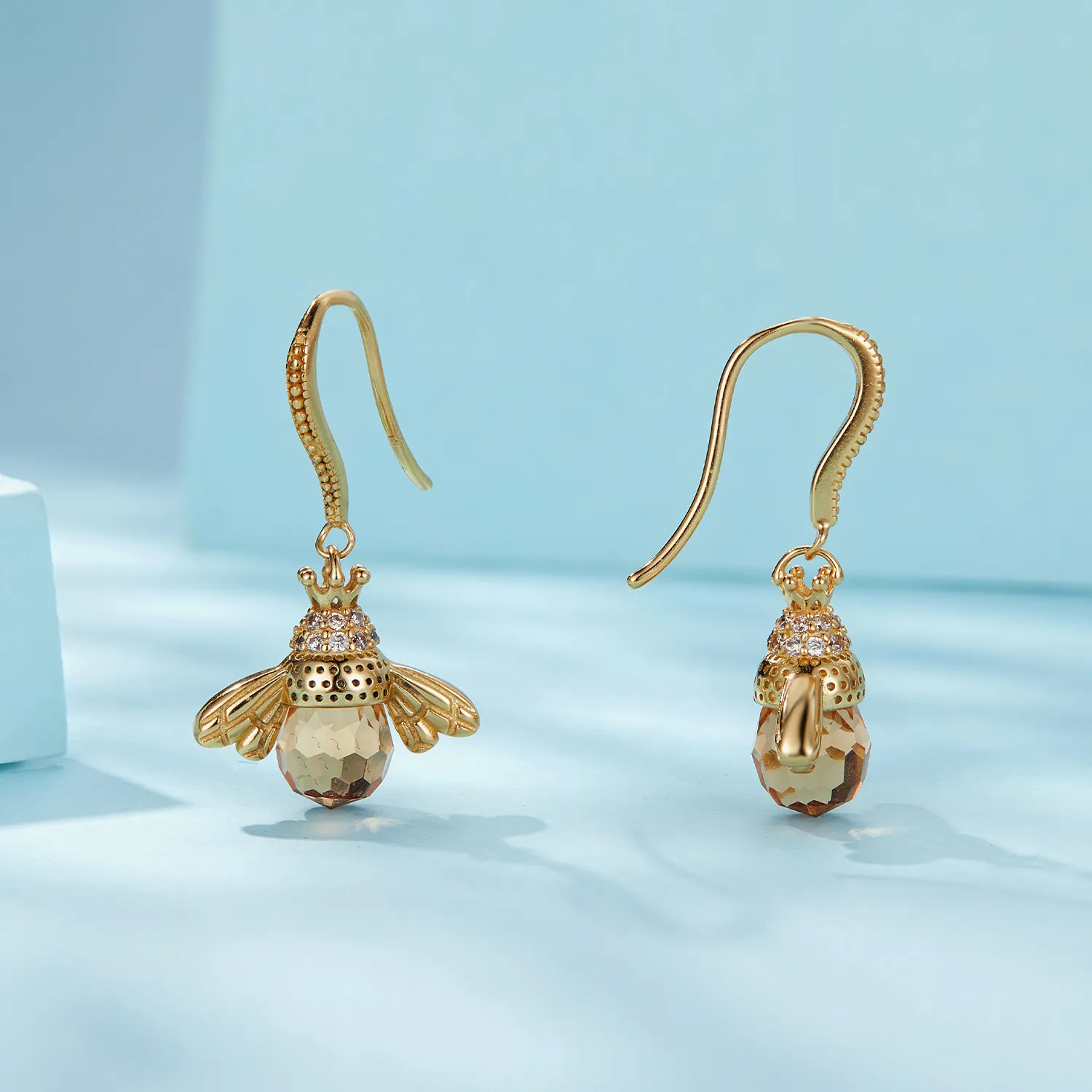 Pandora Style Golden Little Bee Dangle Earrings - SCE149-B