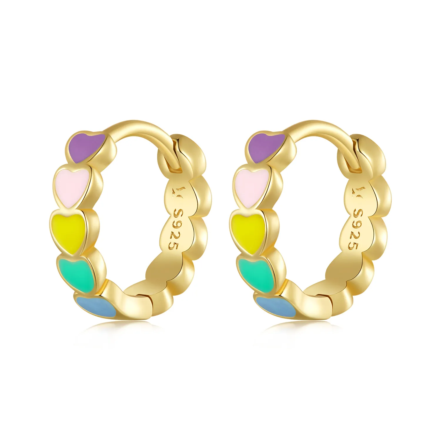 pandora style golden rainbow love hoop earrings sce909b