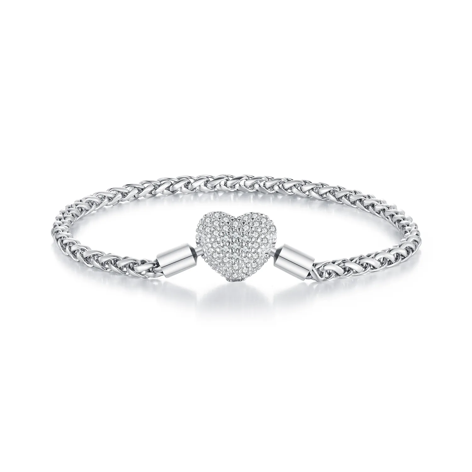 Pandora Style Heart Shape Sparkling Chain Bracelet - BSB133