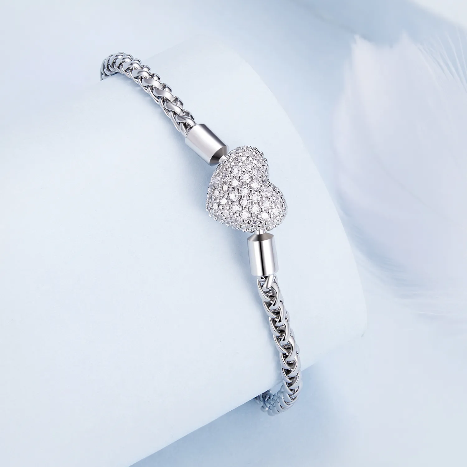 Pandora Style Heart Shape Sparkling Chain Bracelet - BSB133