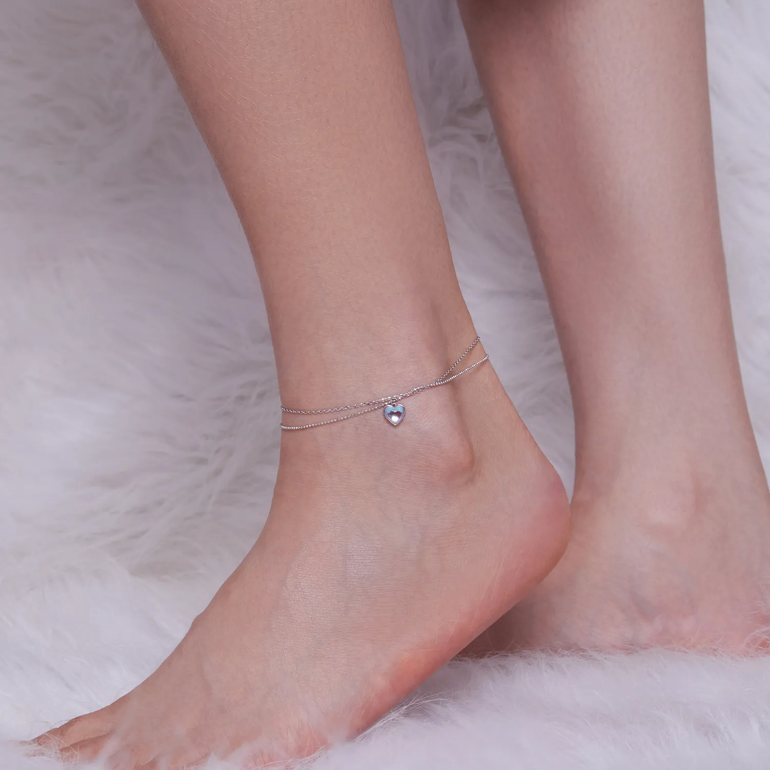 Pandora Style Heart Shaped Double Layer Anklet - SCT024