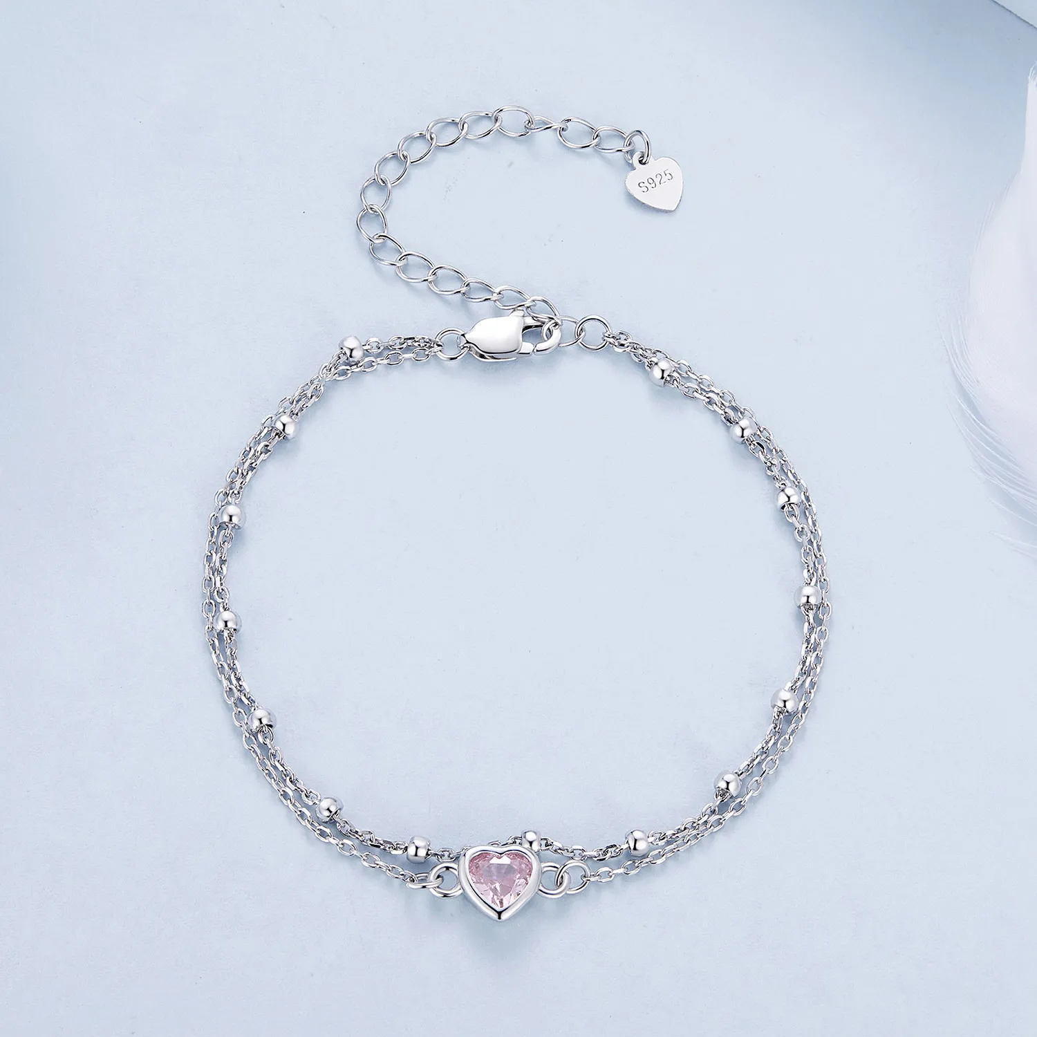 Pandora Style Heart Shaped Double Layer Chain Bracelet - BSB152