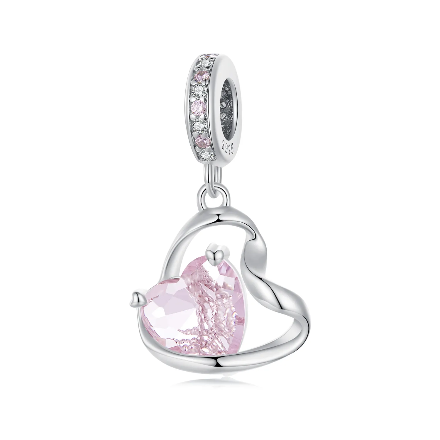 pandora style heart shaped ribbon dangle bsc922