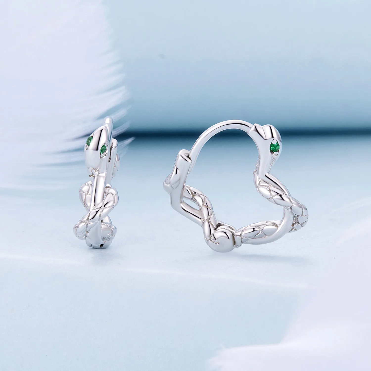 Pandora Style Heart-Shaped Spirit Snake Hoop Earrings - BSE911