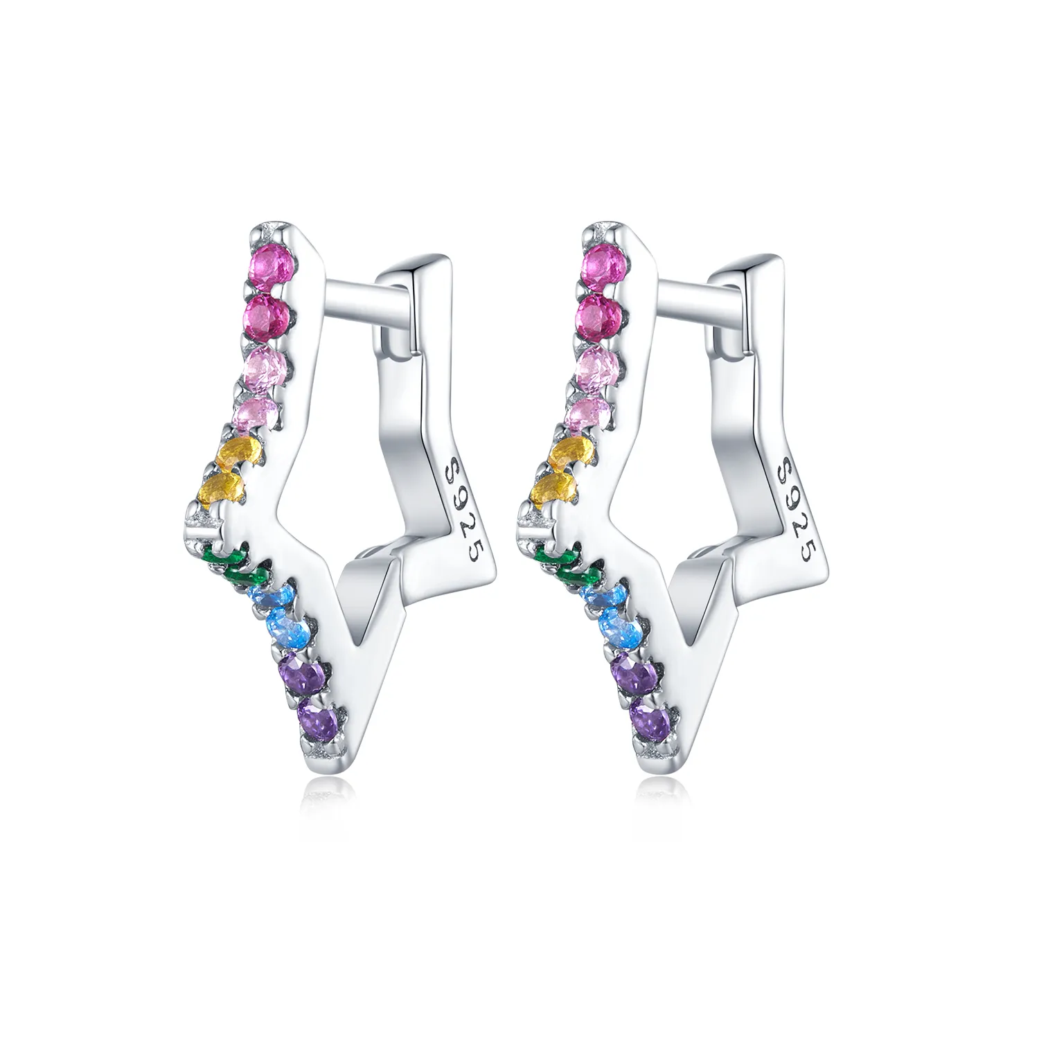 Pandora Style Iridescent Stars Hoop Earrings - SCE1627