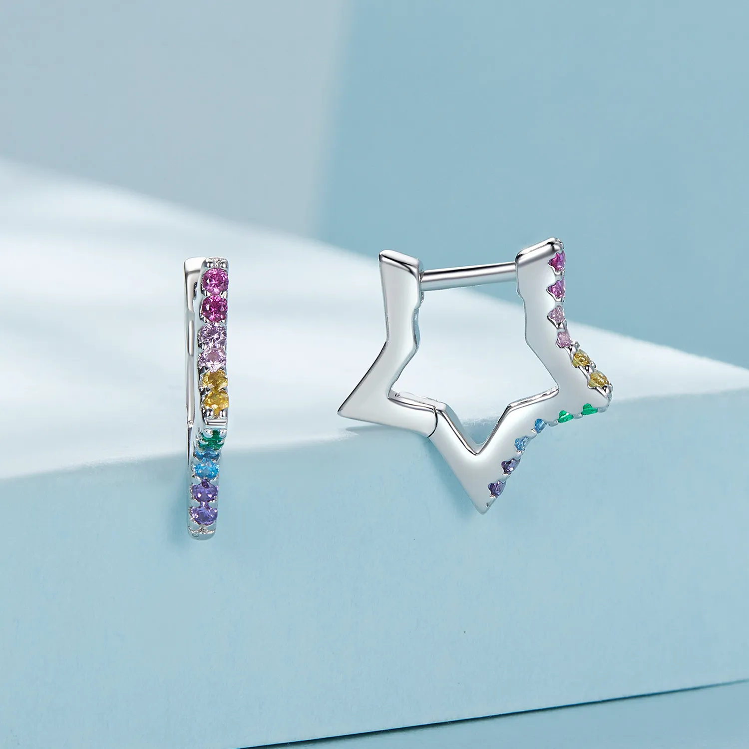 Pandora Style Iridescent Stars Hoop Earrings - SCE1627