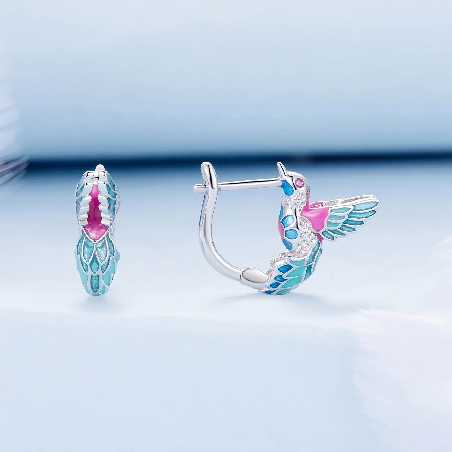 Pandora Style Kingfisher Hoop Earrings - BSE899