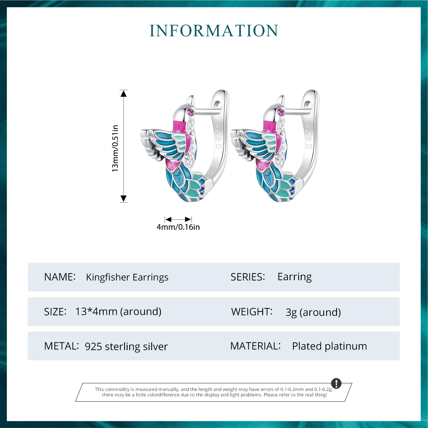 Pandora Style Kingfisher Hoop Earrings - BSE899