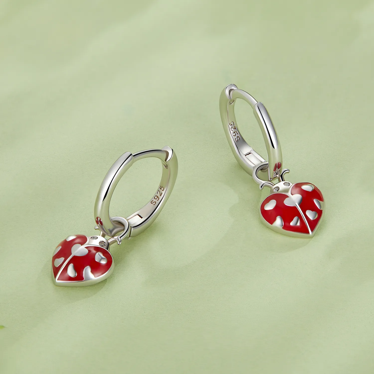 Pandora Style Ladybug Hoop Earrings - SCE1573