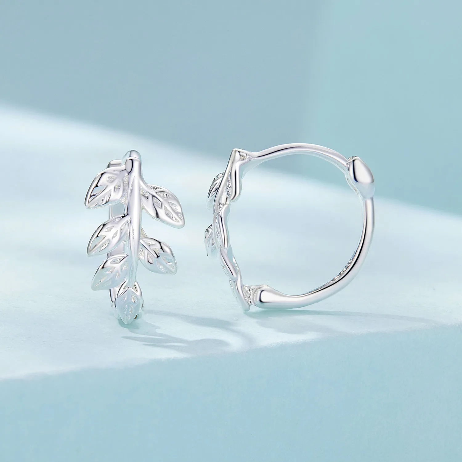 Pandora Style Leaf Hoop Earrings - SCE1660