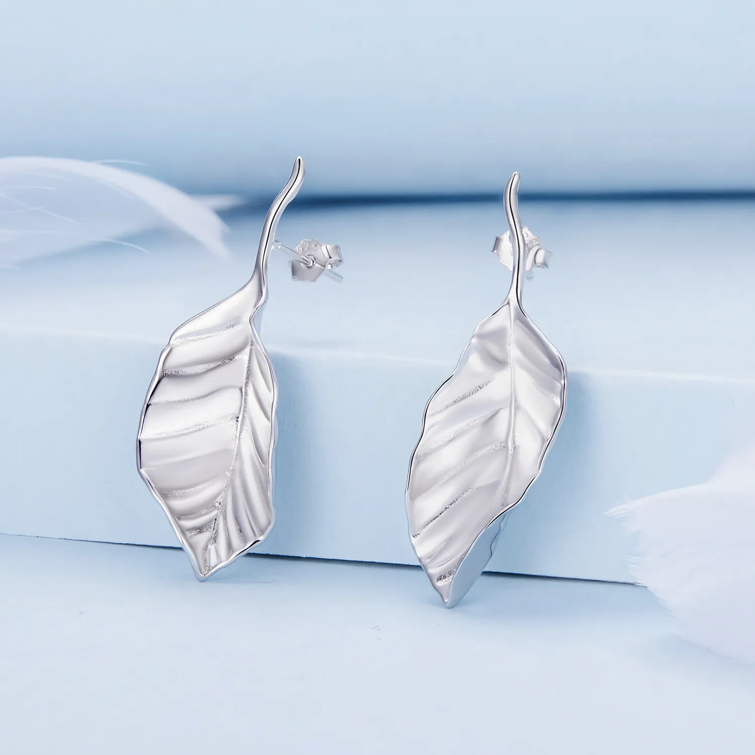 Pandora Style Leaves Studs Earrings - BSE812