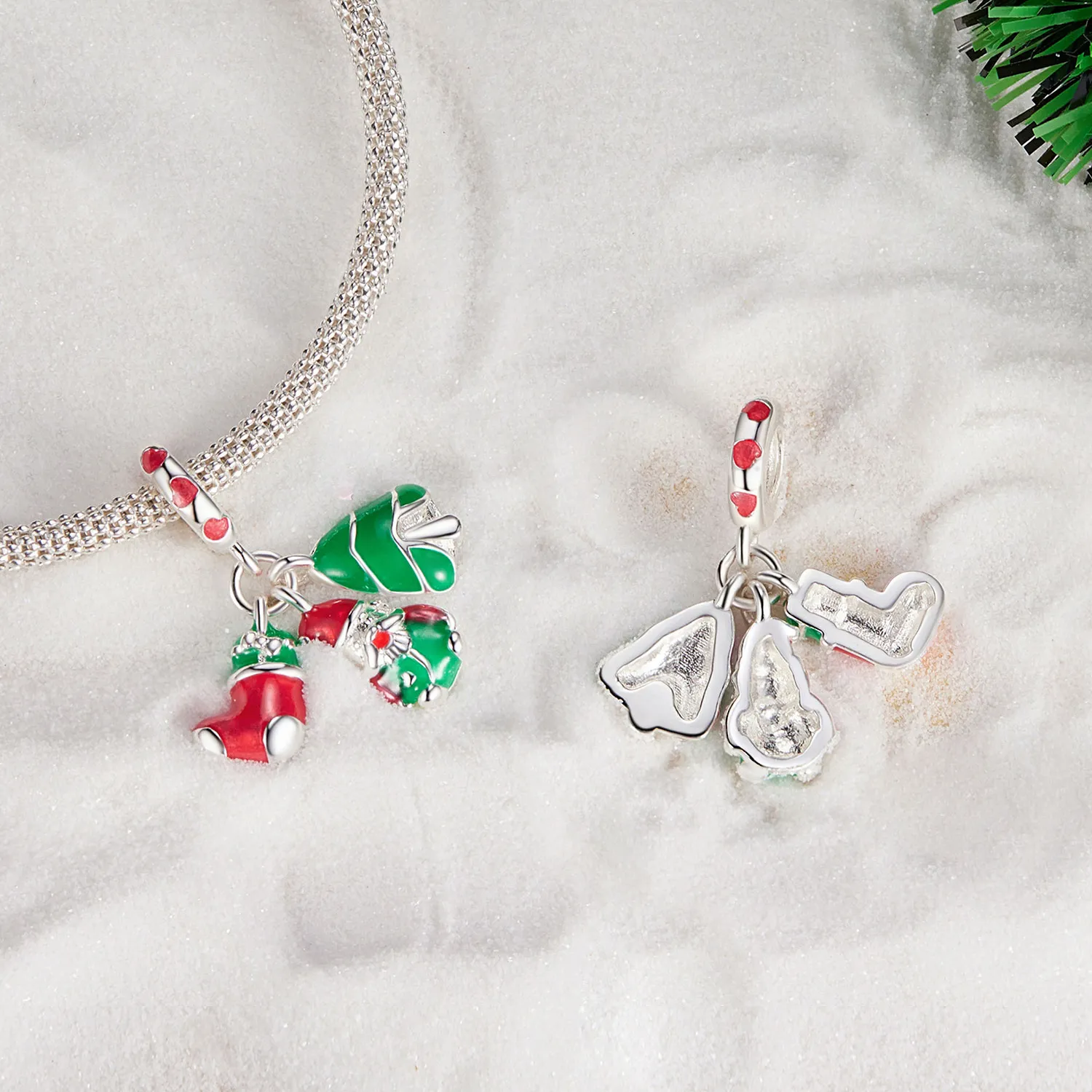 Pandora Style Luminous Christmas tree, Santa Claus and socks Dangle - SCC2647