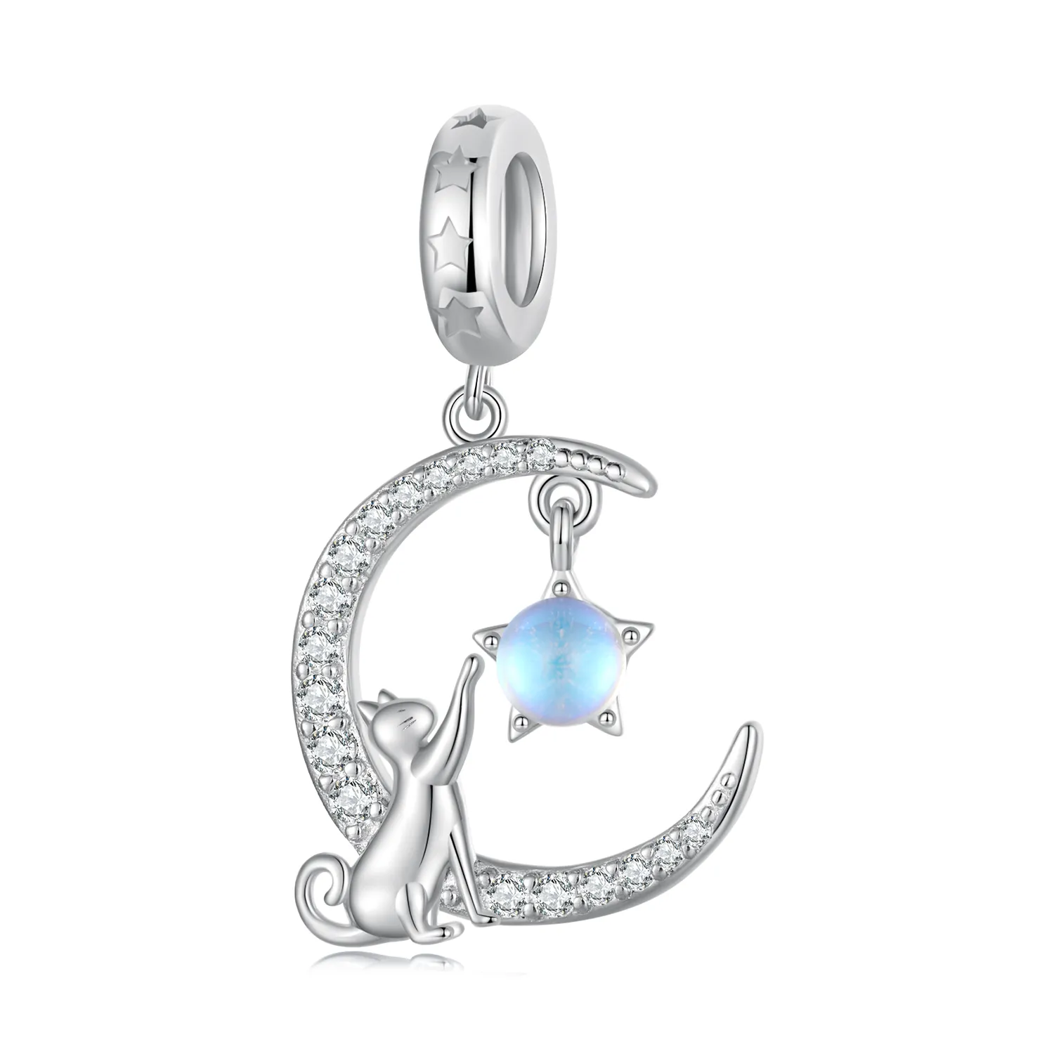 Pandora Style Moon Cat Dangle - BSC810