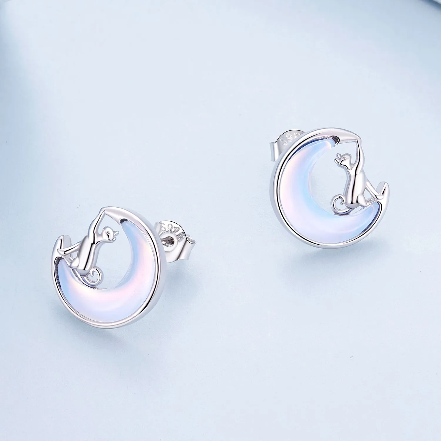 Pandora Style Moon Cat Studs Earrings - BSE913