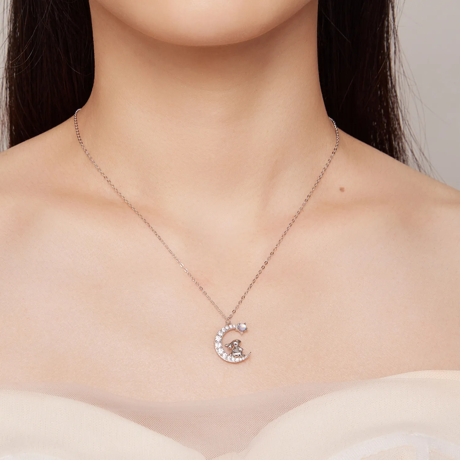 Pandora Style Moon Rabbit Necklace - BSN302