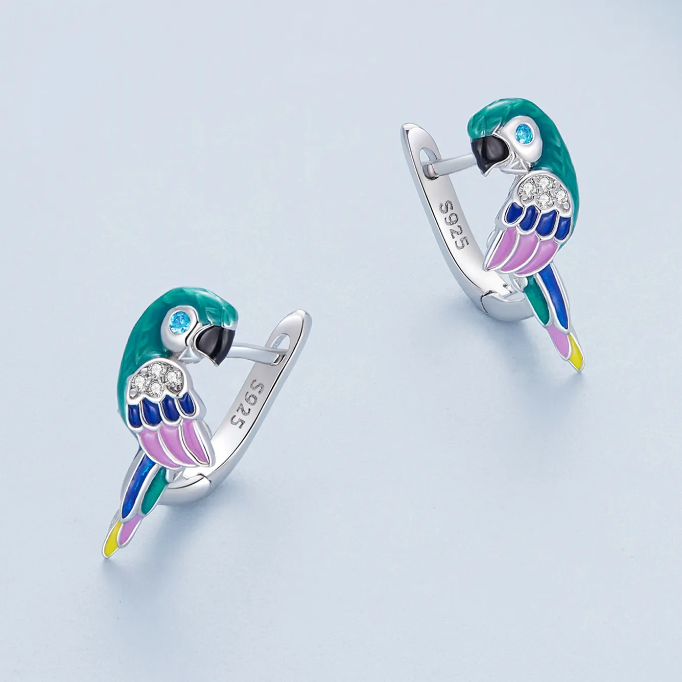 Pandora Style Parrot Hoop Earrings - BSE829