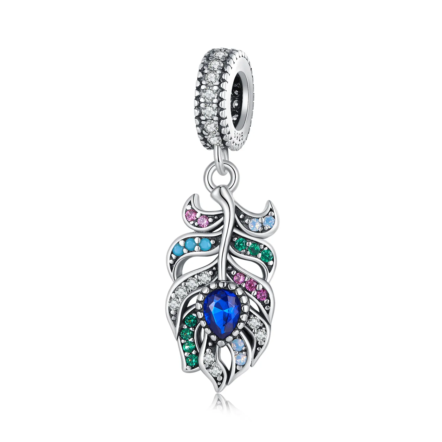 pandora style peacock feather dangle scc2590