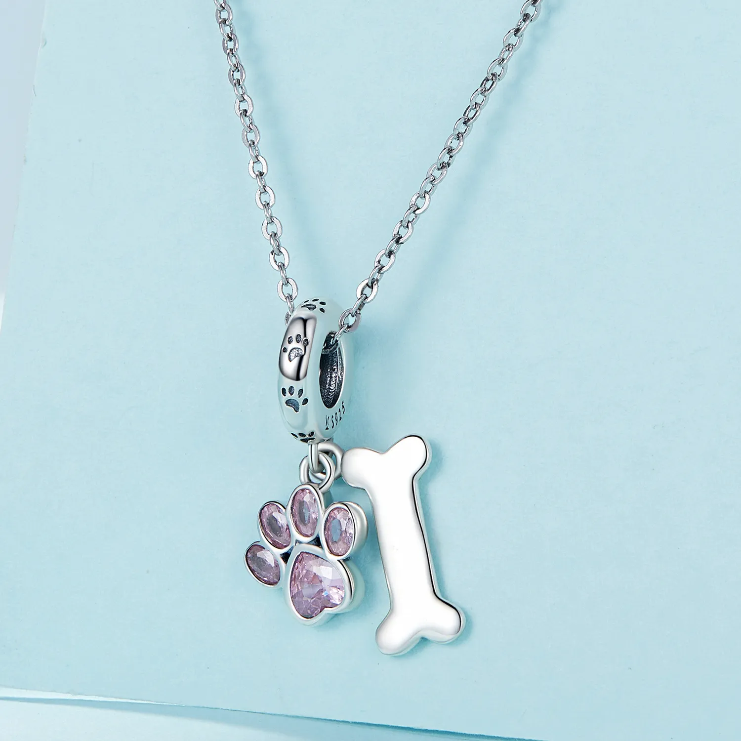 Pandora Style Pink Dog Paw Bone Dangle - SCC2127-PK