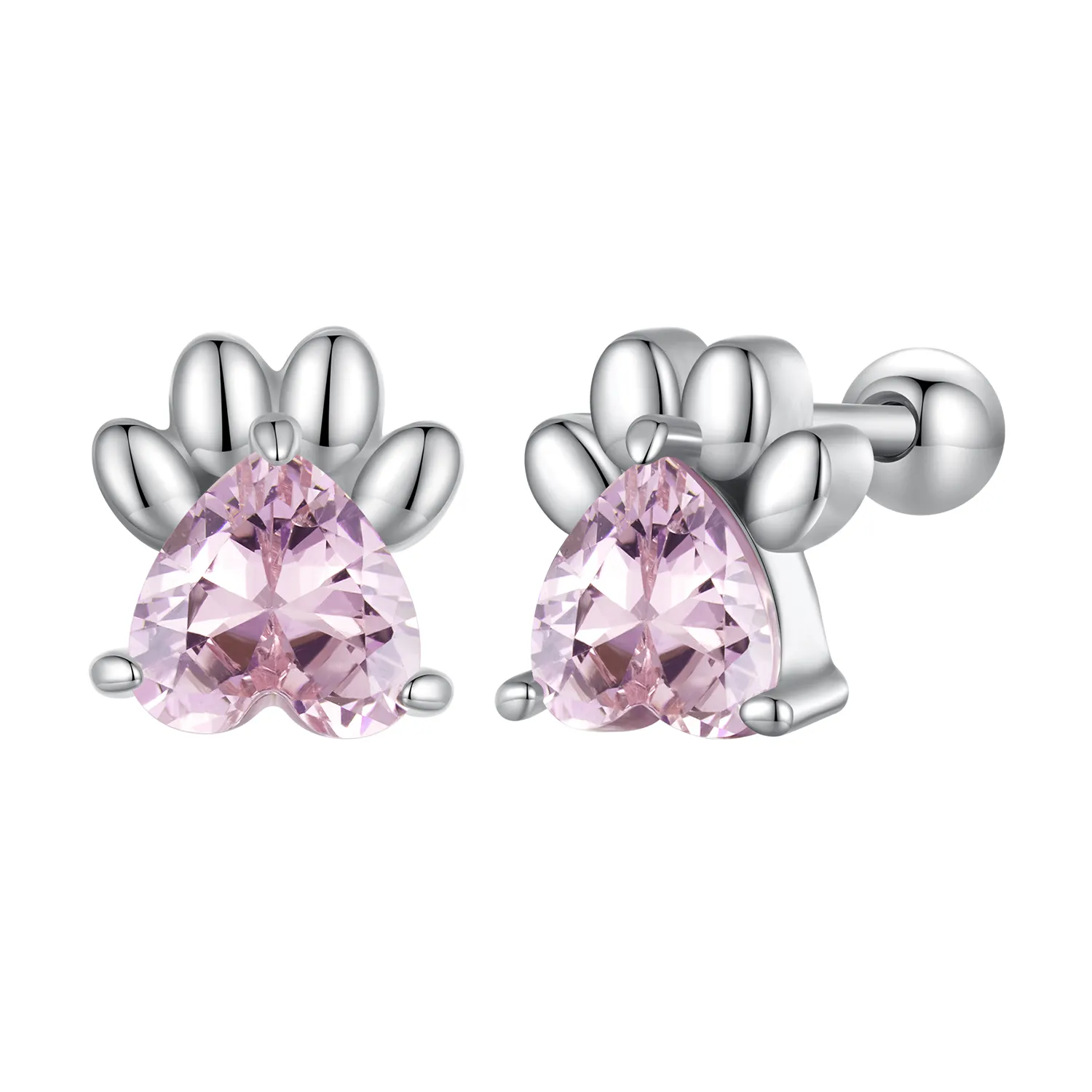 Pandora Style Pink Dog Paws Studs Earrings - SCE1574